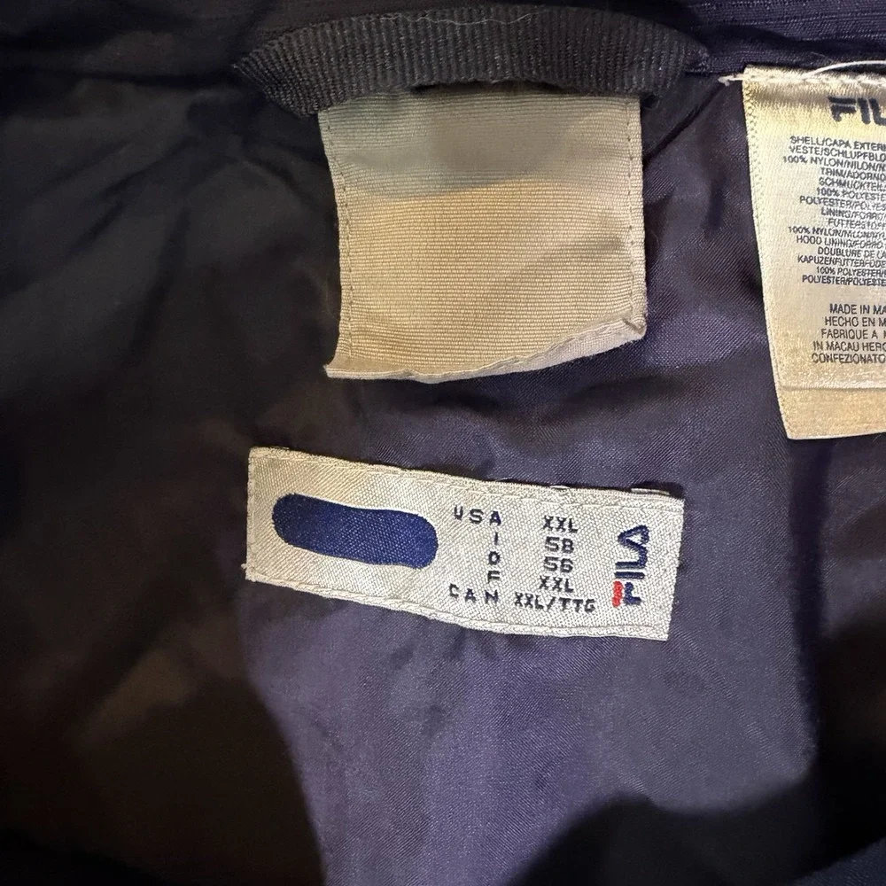 FILA Blue‎ Gray Ski Snowboard Reflective Hooded Jacket Coat Men's XXL Vintage